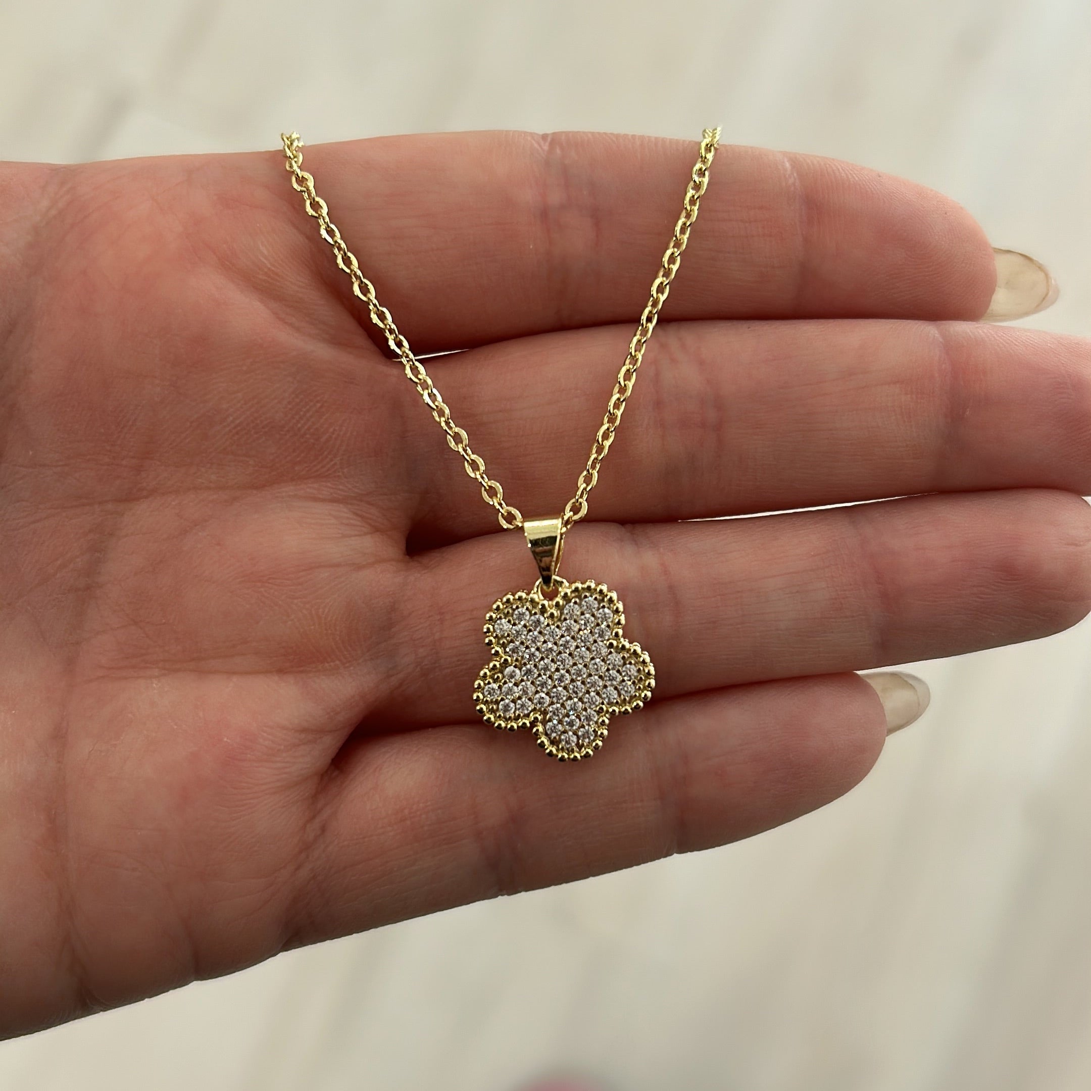Adeline Clover Pave Pendant Necklace