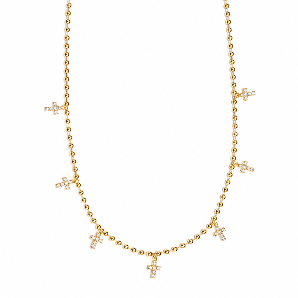 Beaded Pave Cross Necklace