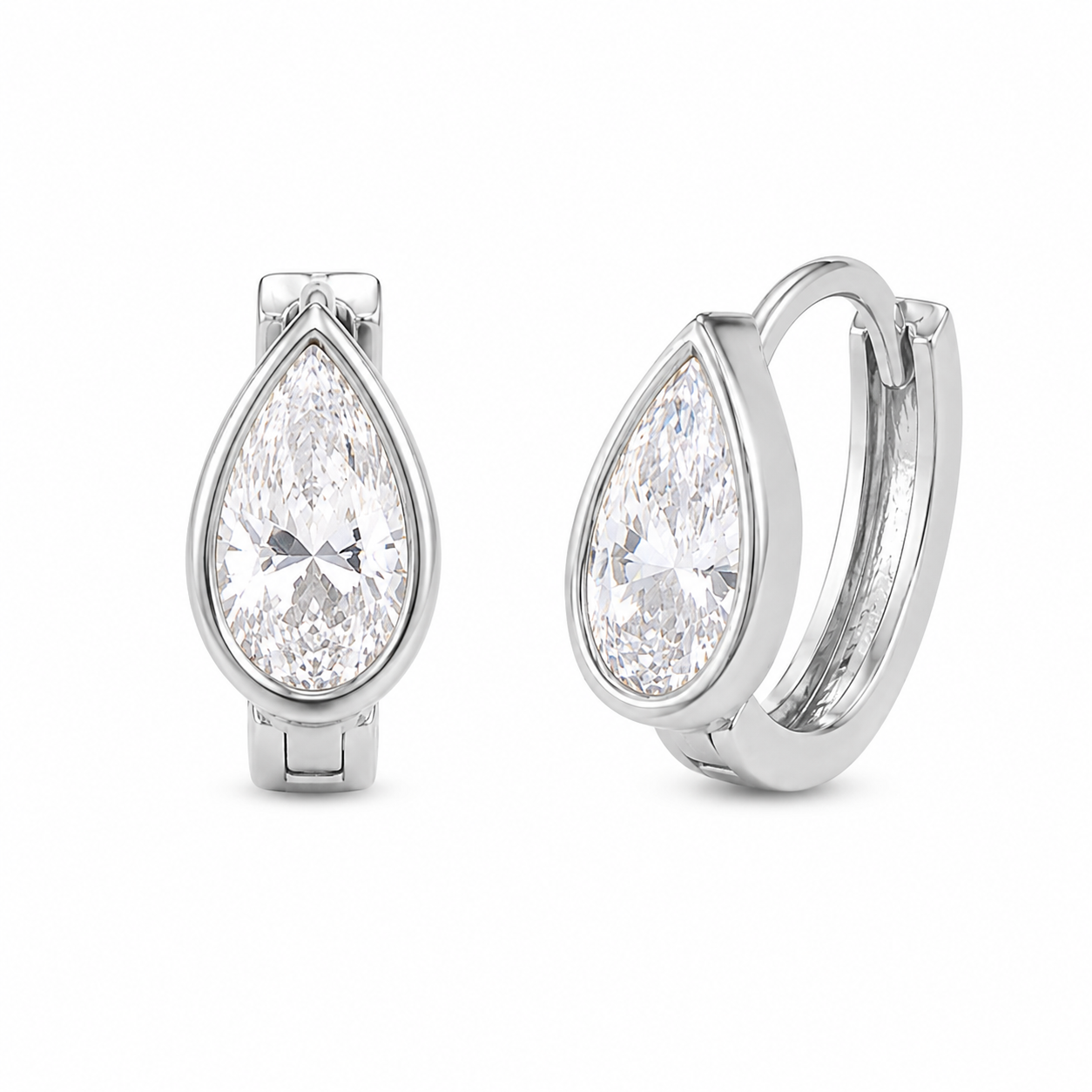 Pear Bezel Mini Hoop