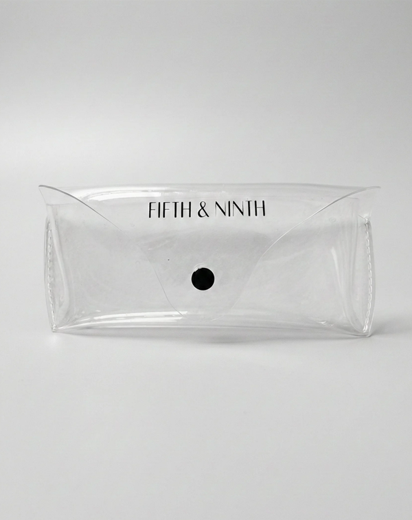 Clear pouch with 'Fifth & Ninth' branding on a white background
