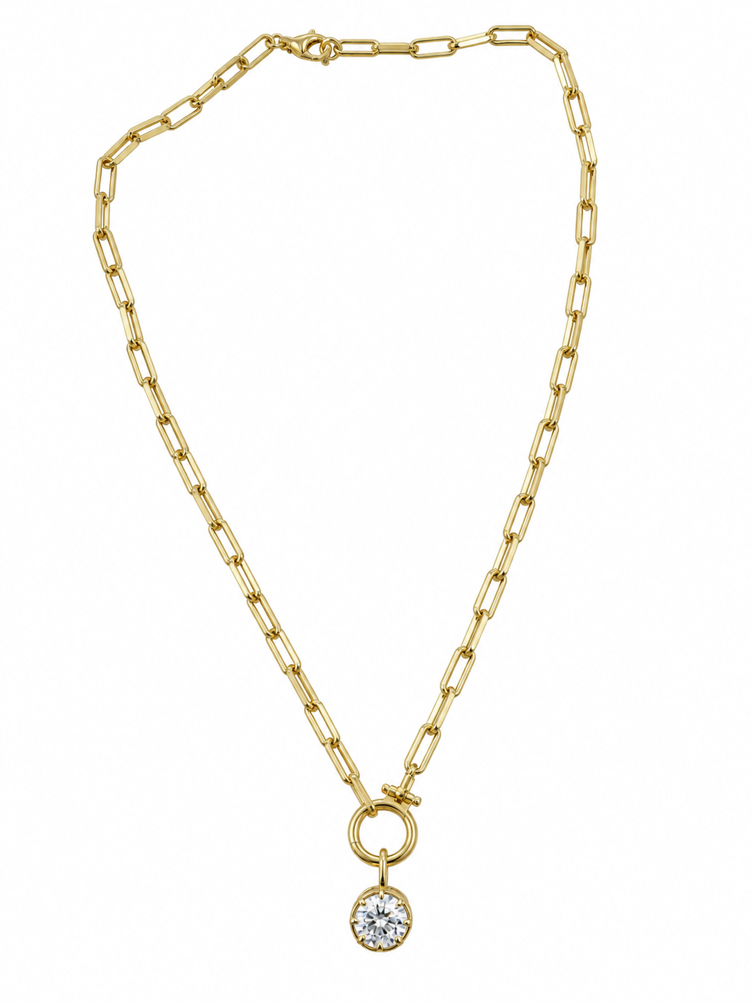 Paperclip Necklace with Round Cut Bezel