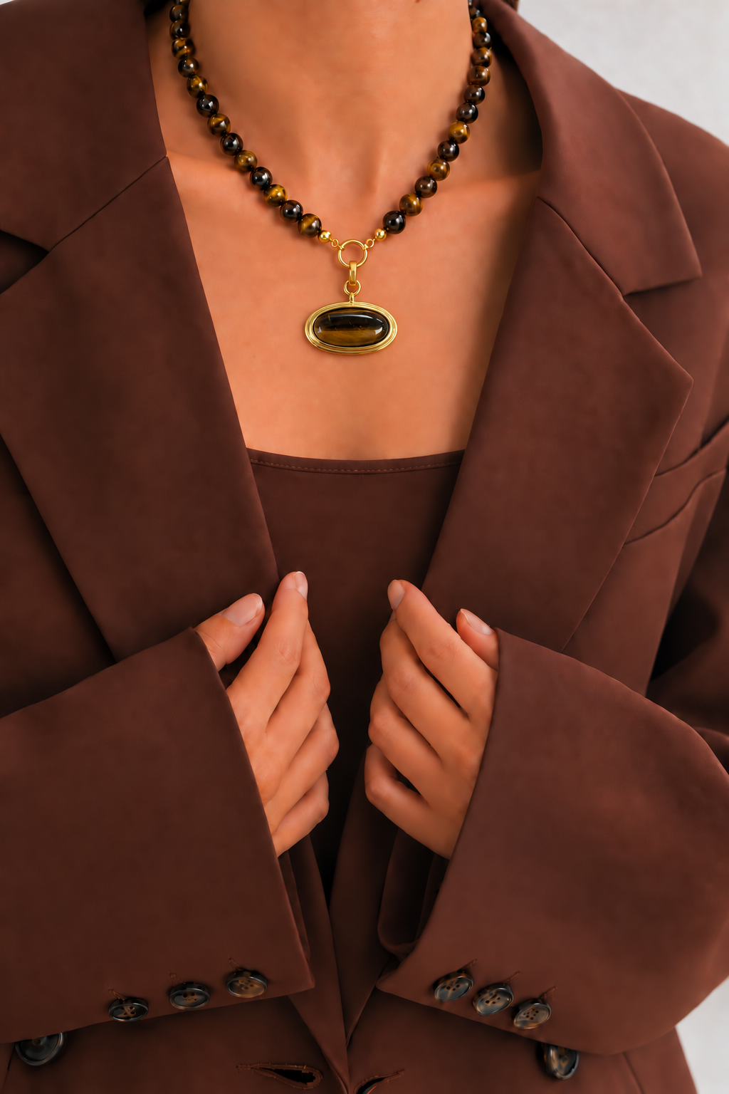 Tiger Eye Beaded Necklace with Pendant