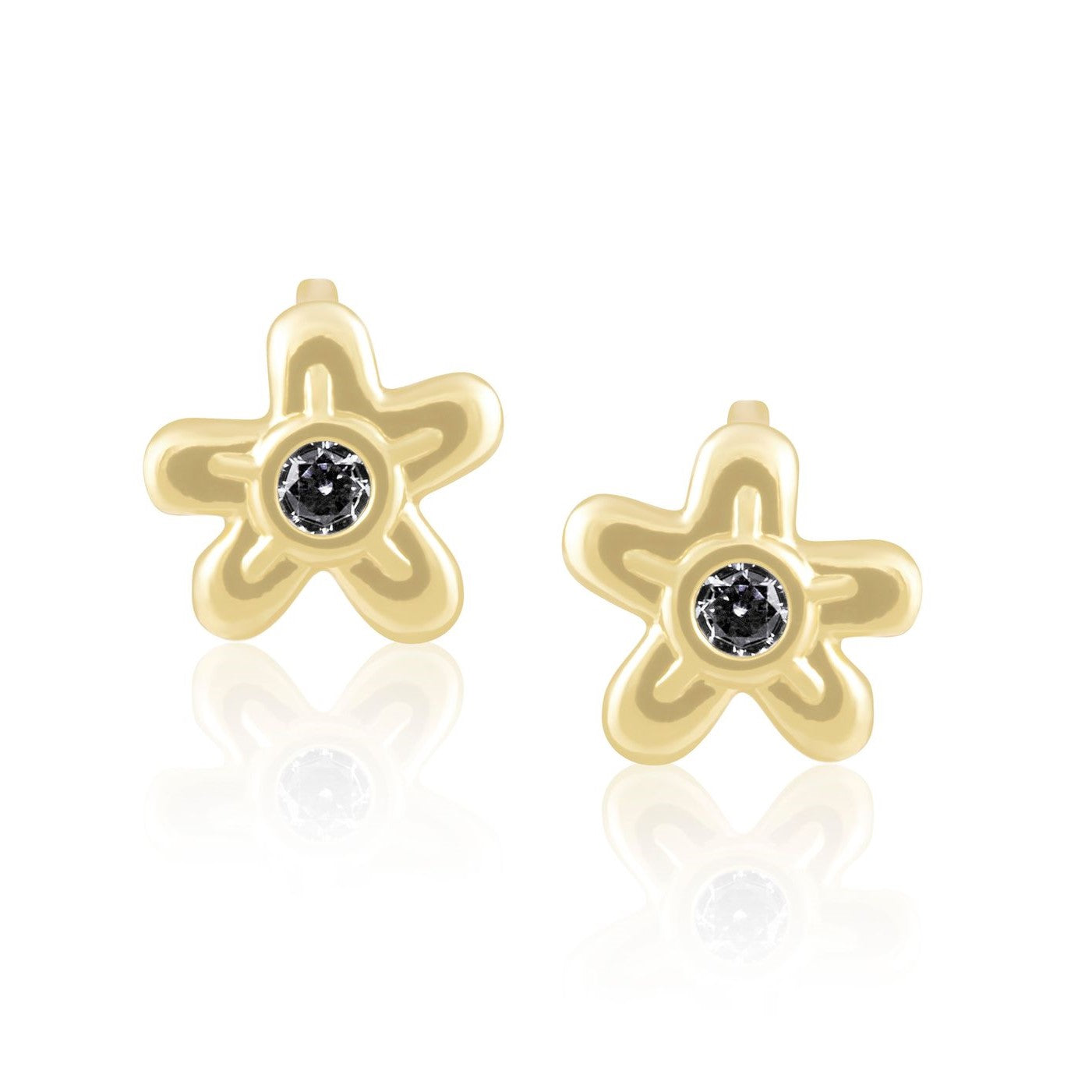 Daisy flower stud earrings gold CZ 18K gold plated over sterling silver 0.5 inch hypoallergenic water and tarnish resistant