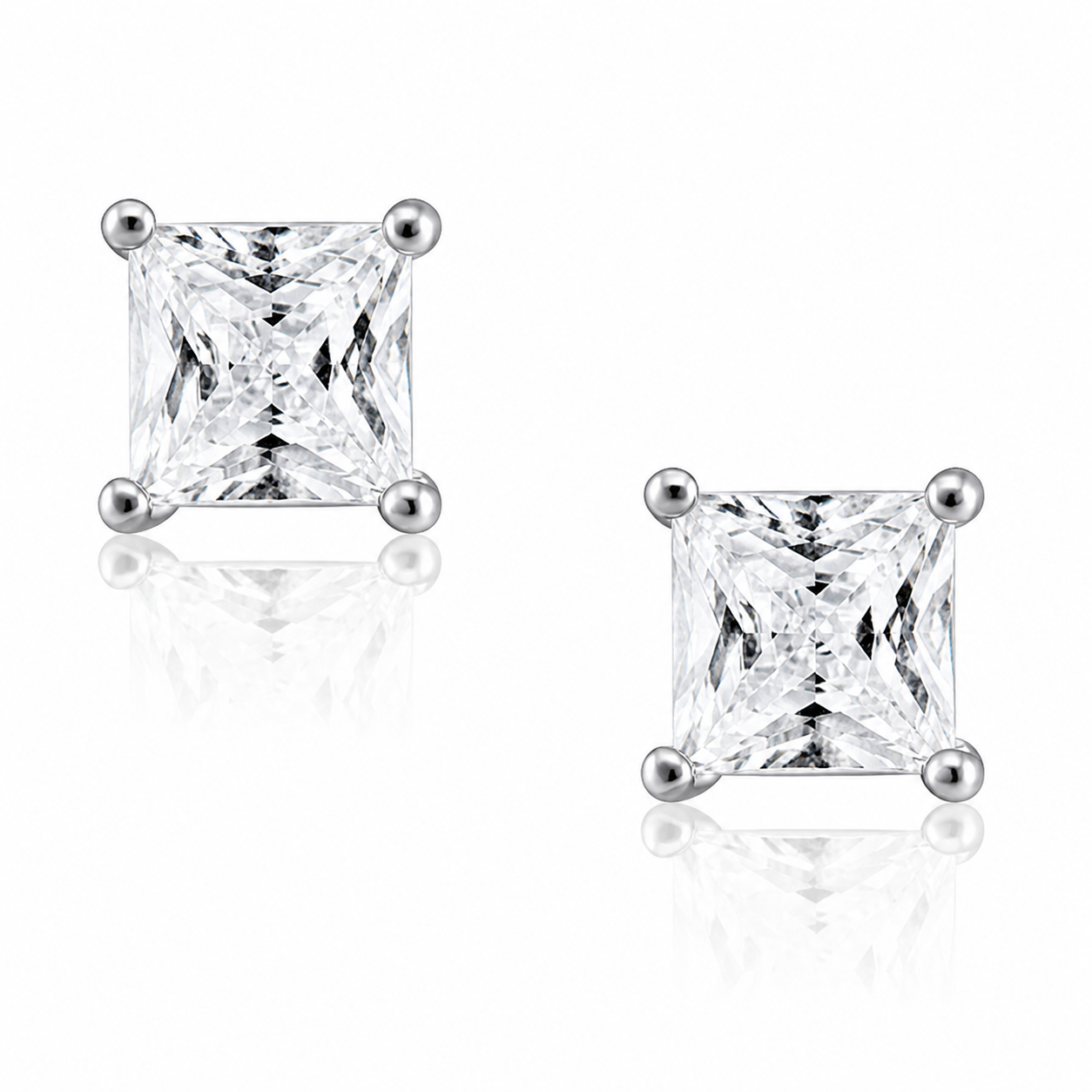 Diamond cut CZ stud earrings silver stainless steel 6mm hypoallergenic water and tarnish resistant