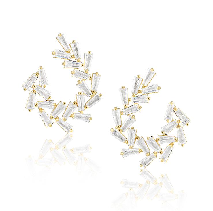 CZ baguette statement dangle earrings 18K gold plated sterling silver elegant drop earringsCZ baguette statement dangle earrings 18K gold plated sterling silver elegant drop earrings