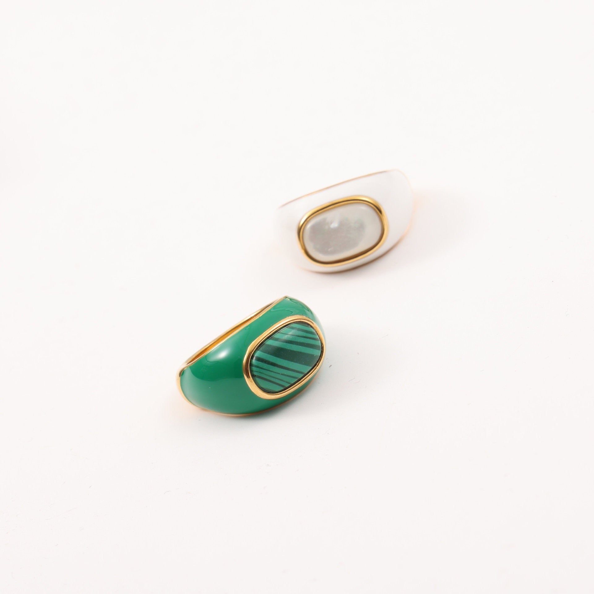 Mother of Pearl Enamel Signet Ring