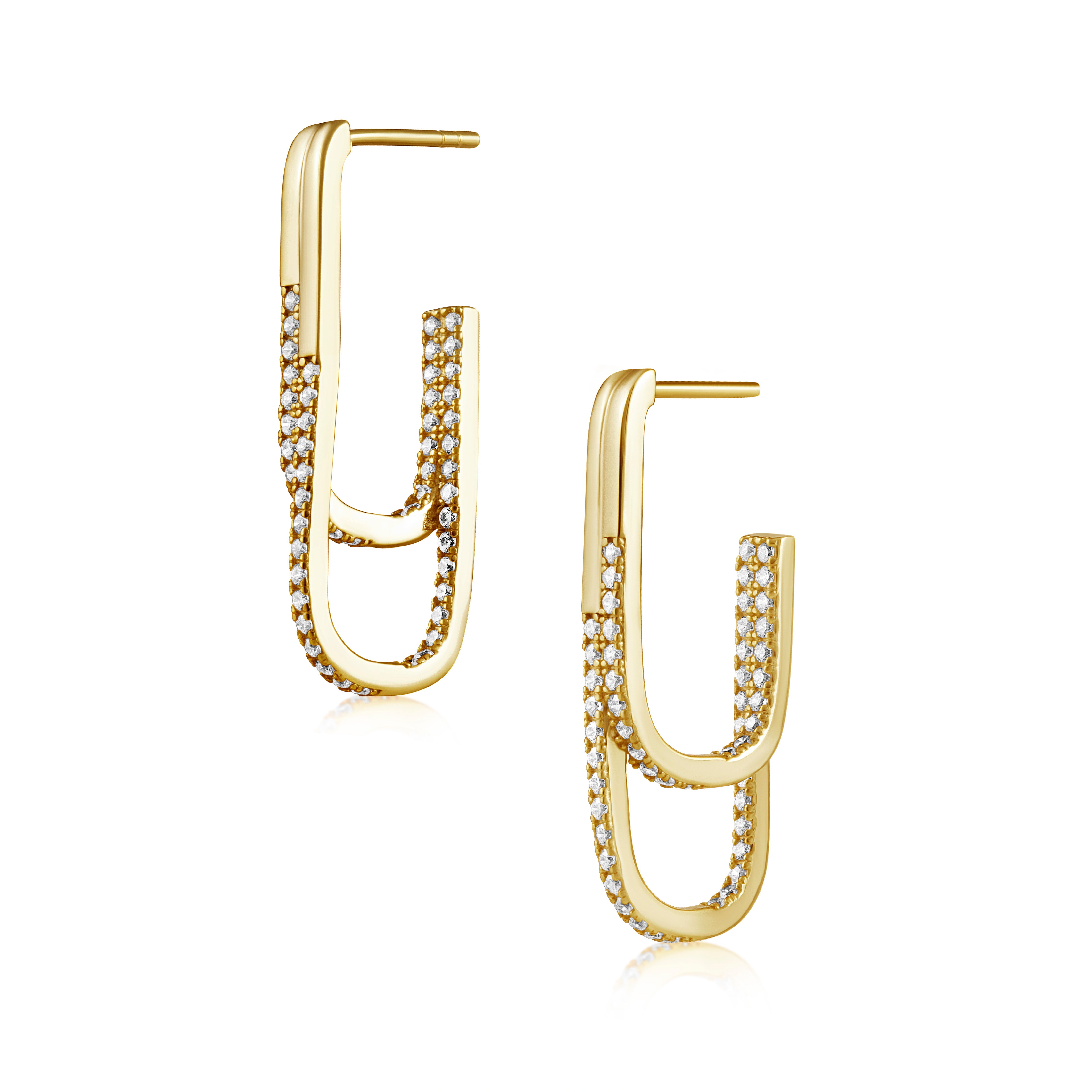 18k gold plated jasmine pave double hoop earrings with CZ stones, thin elegant hoops over sterling silver, perfect for everyday wear and special occasions