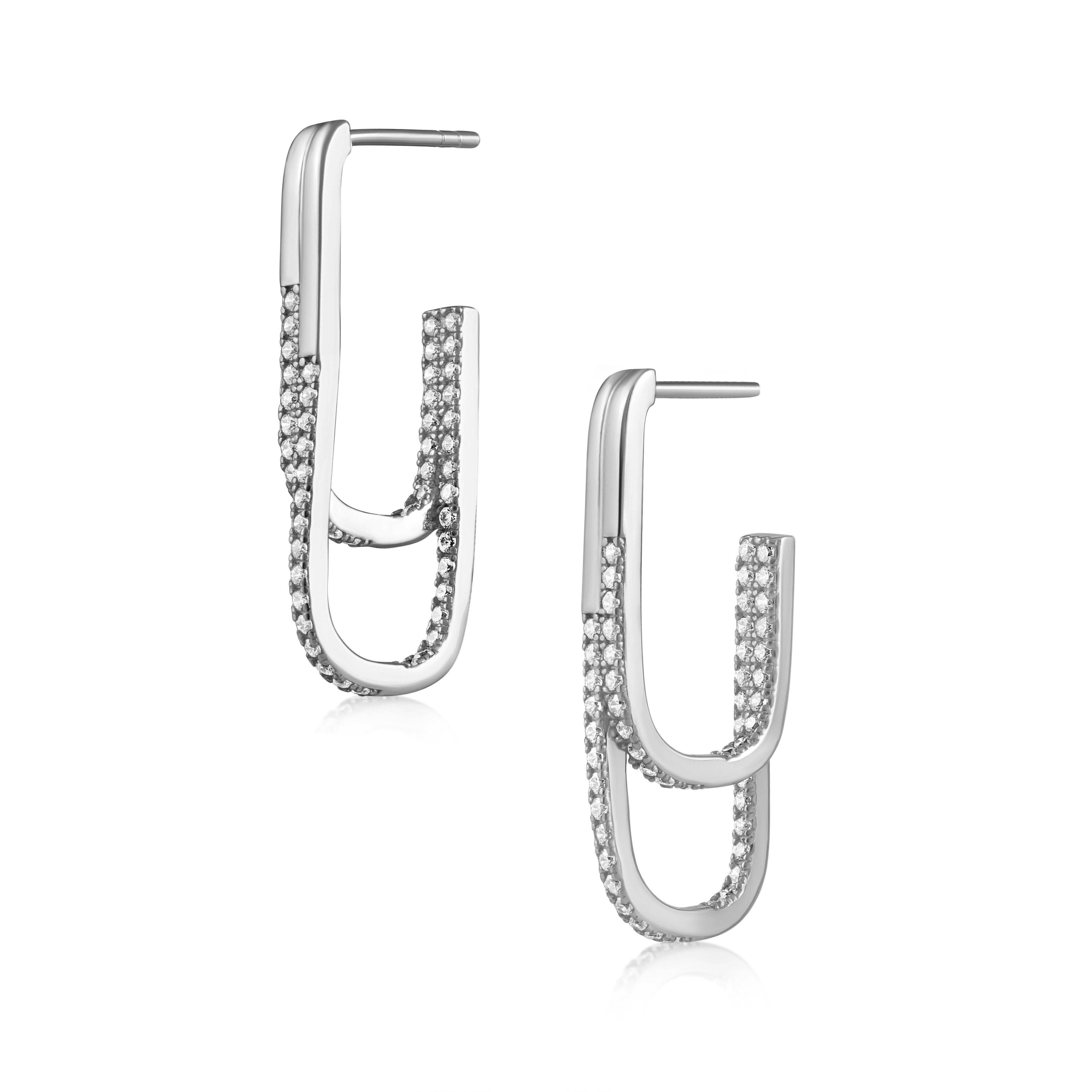 Silver jasmine pave double hoop earrings with CZ stones, thin elegant hoops in sterling silver, dainty jewelry for everyday wear and special occasions