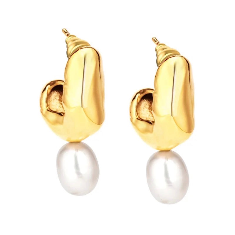 Laurie pearl earrings gold 18K gold plated over sterling silver 1.5 inch water and tarnish resistant