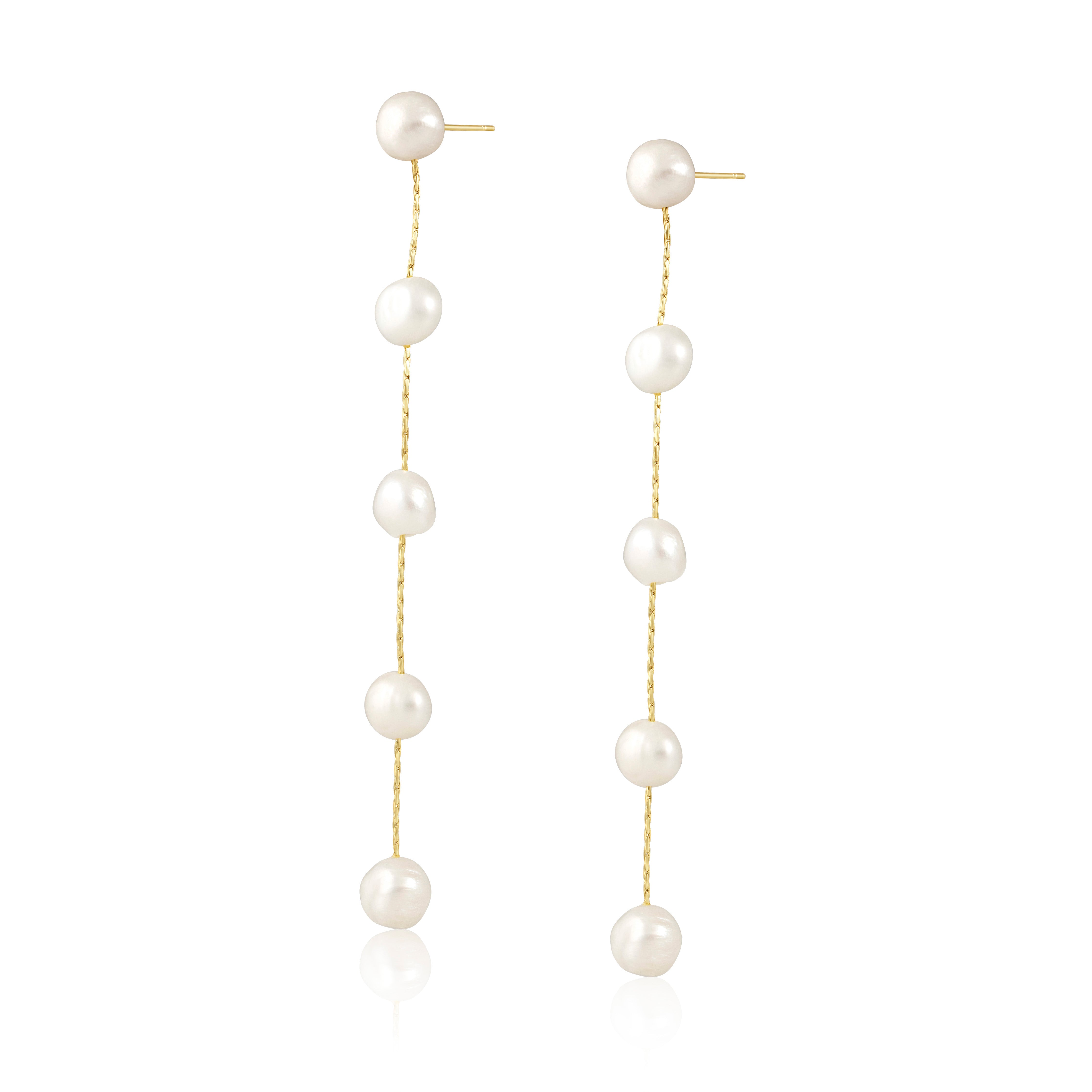 Elegant pearl dangle earrings 18K gold plated sterling silver statement jewelry
