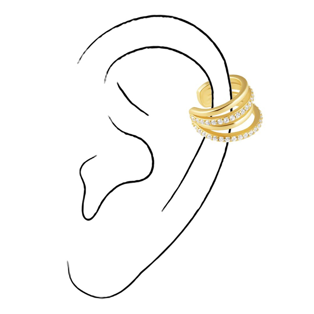 Gold pave ear cuff McKenzie layered ear look edgy chic 5mm hypoallergenic everyday jewelry