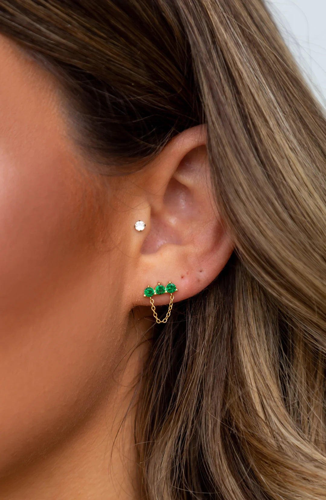 Magda Emerald Chain Studs