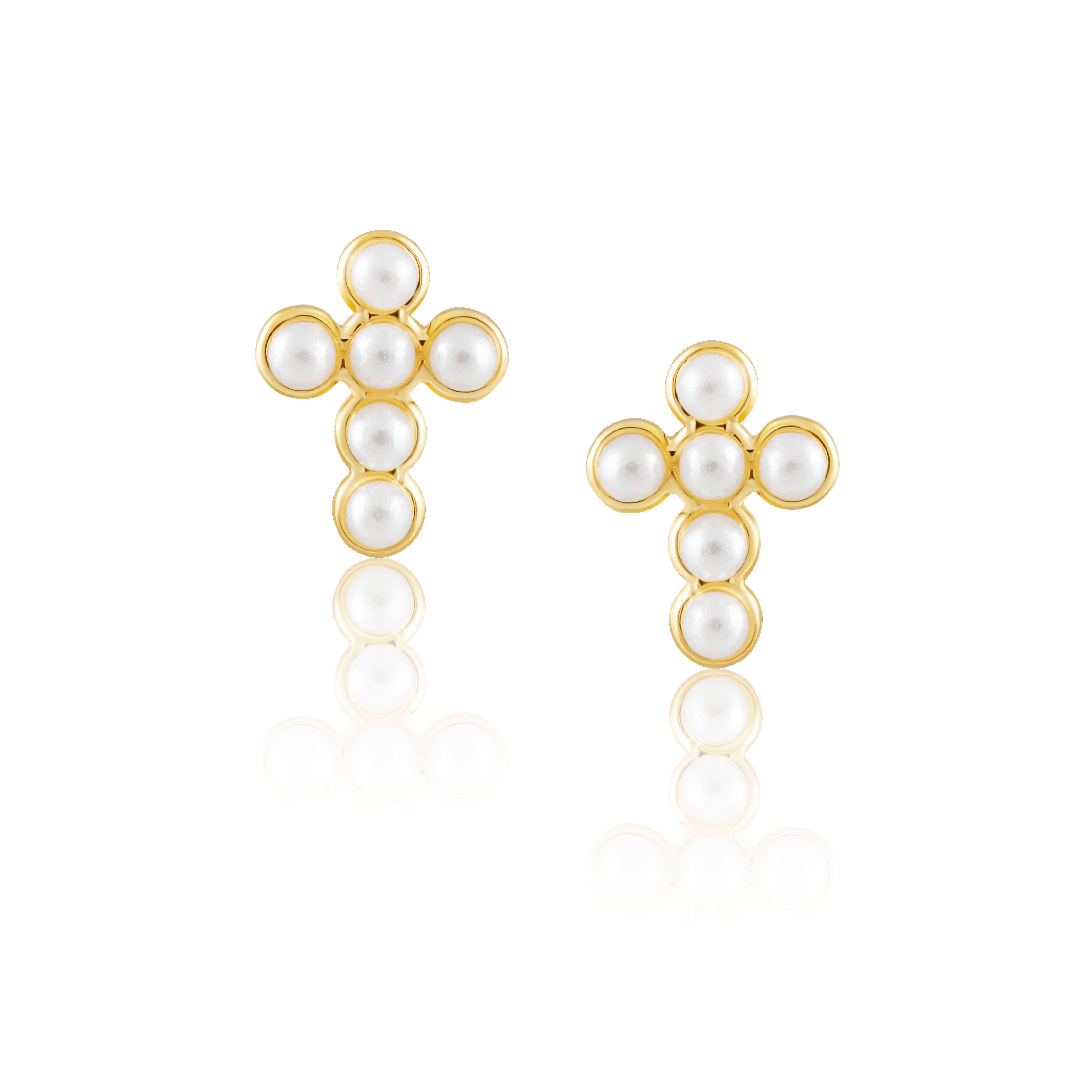 Mini Pearl Cross Studs Earrings Sahira Jewelry Design
