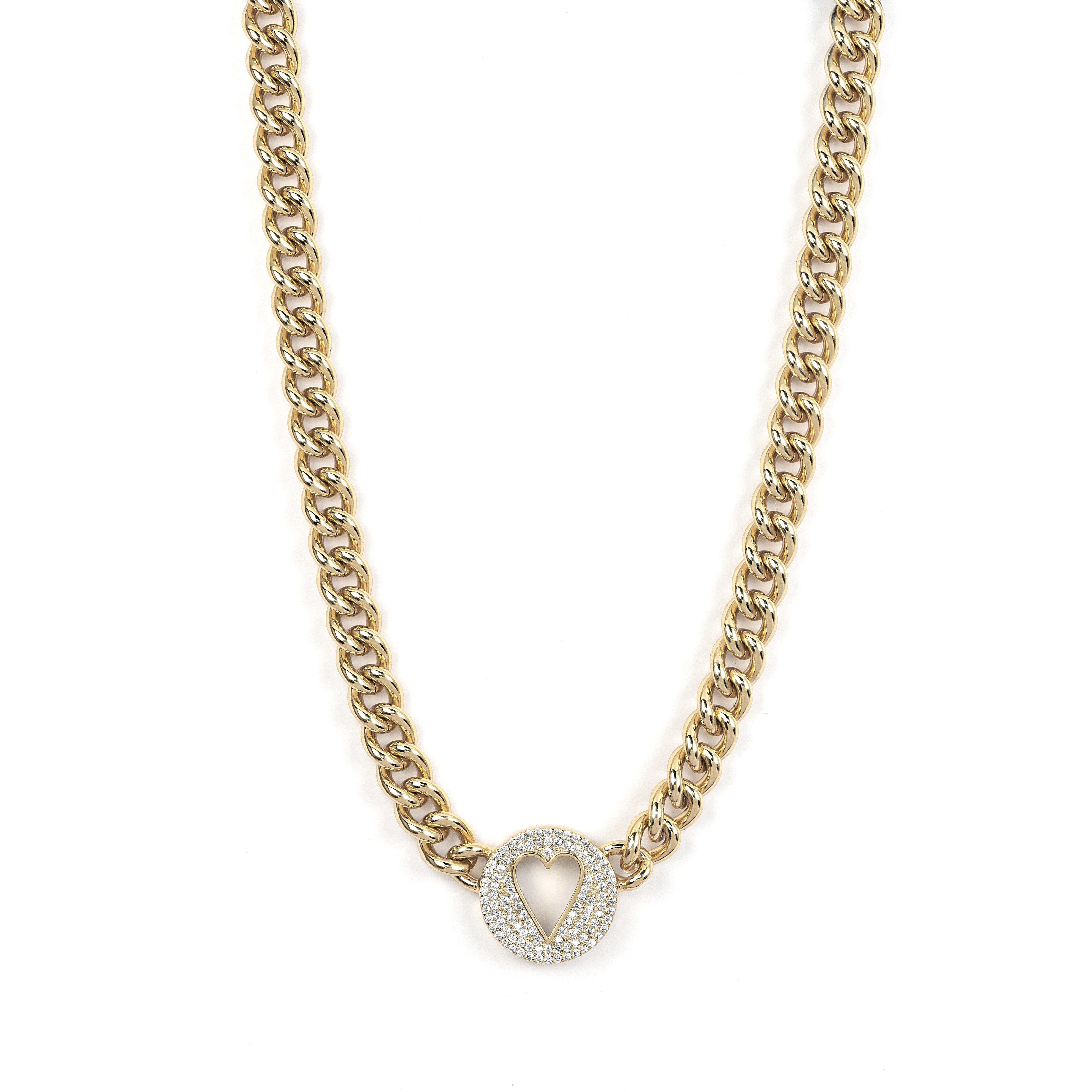 Pave Heart Chain Necklace
