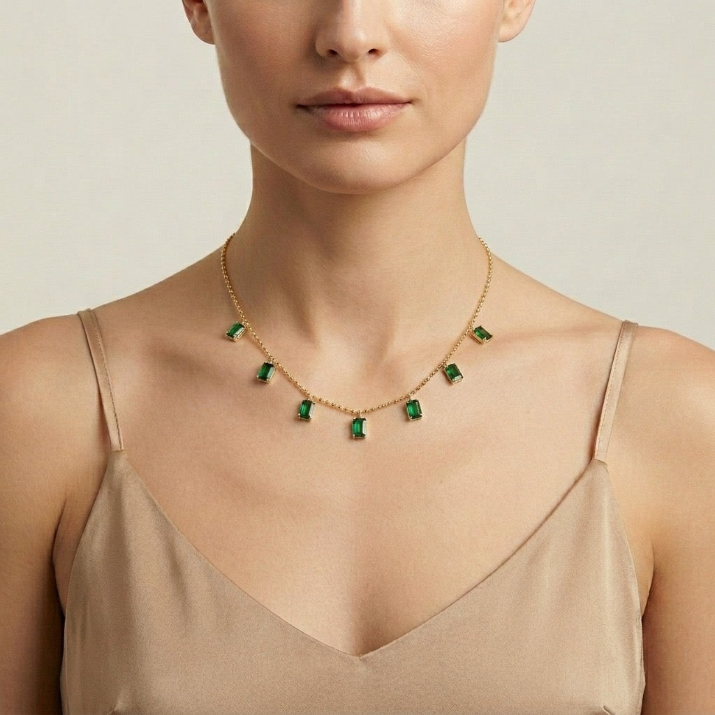 Emerald Georgian Bezel Set Necklace