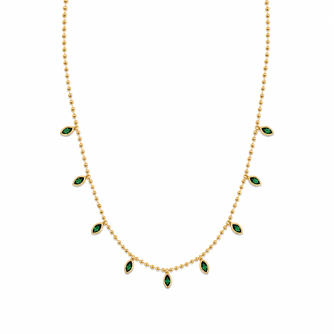 Beaded Emerald Marquise Necklace