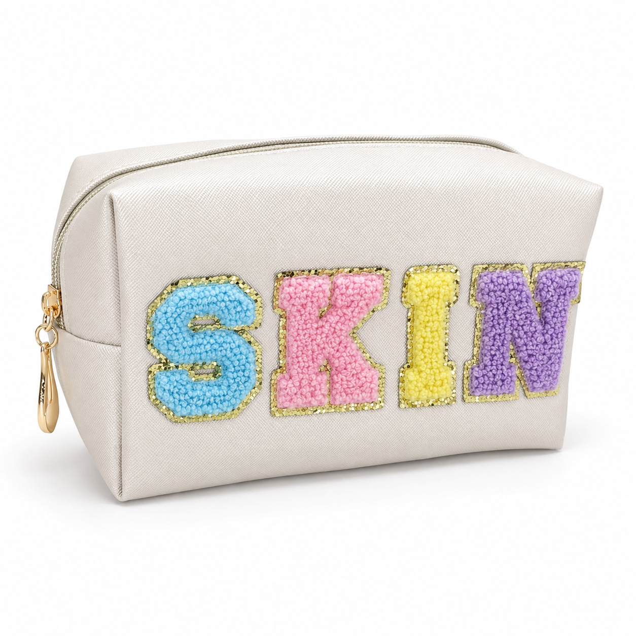 Neceser Skin Glam Crema con Letras Rosas
