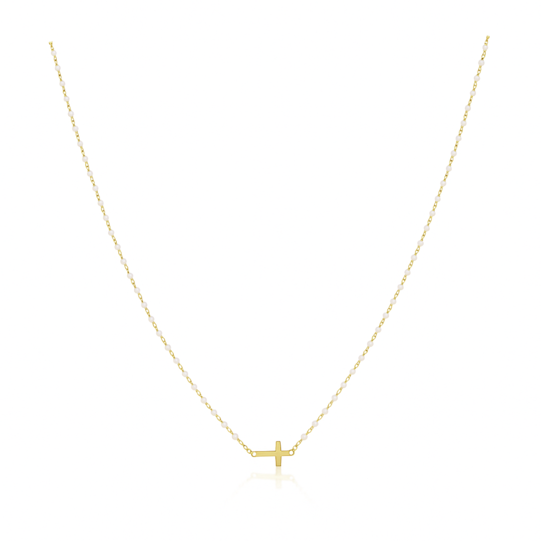 Elsa Side Cross Necklace White