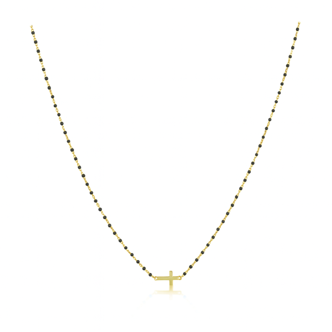 Elsa Side Cross Necklace Black