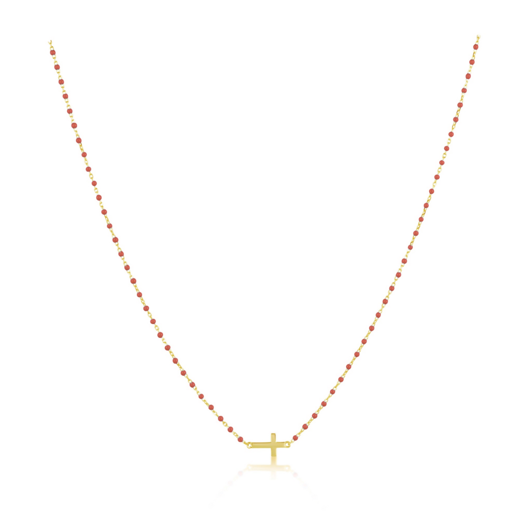 Elsa Side Cross Necklace Red