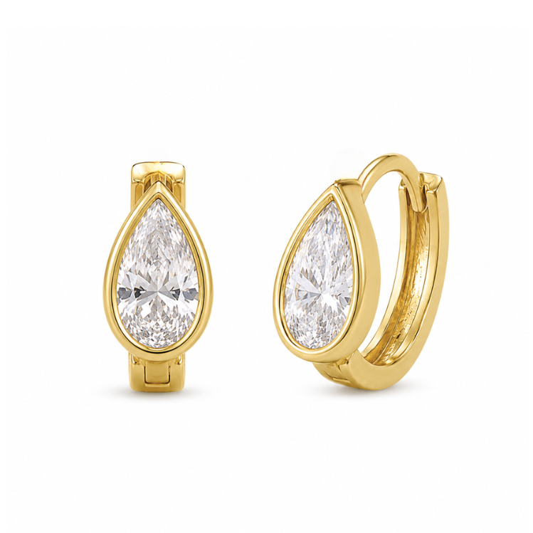 Pear Bezel Mini Hoop