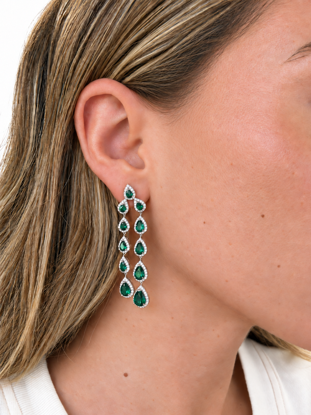 Cecilia Emerald Bezel Drop Earrings