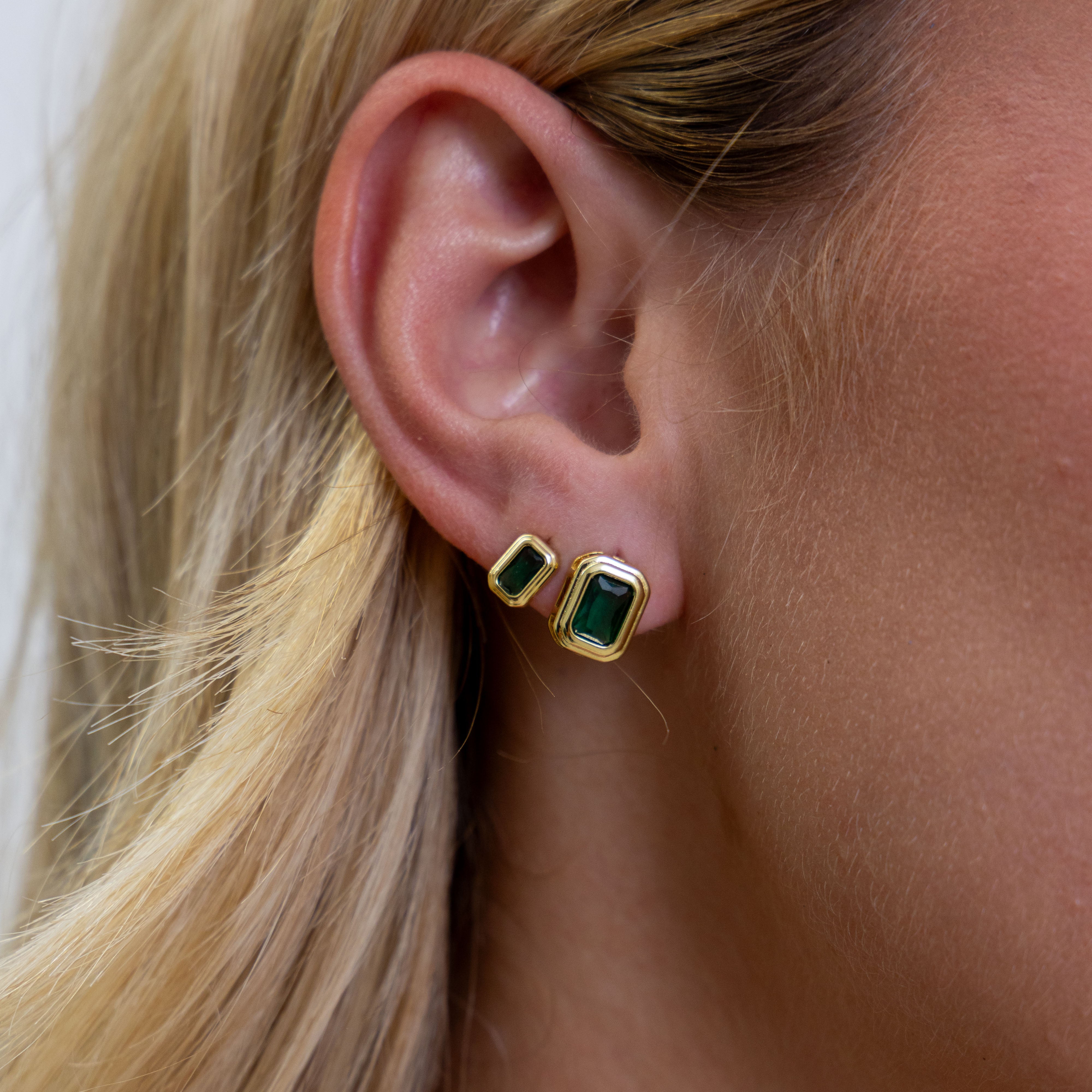 Clementine Emerald Bezel Studs