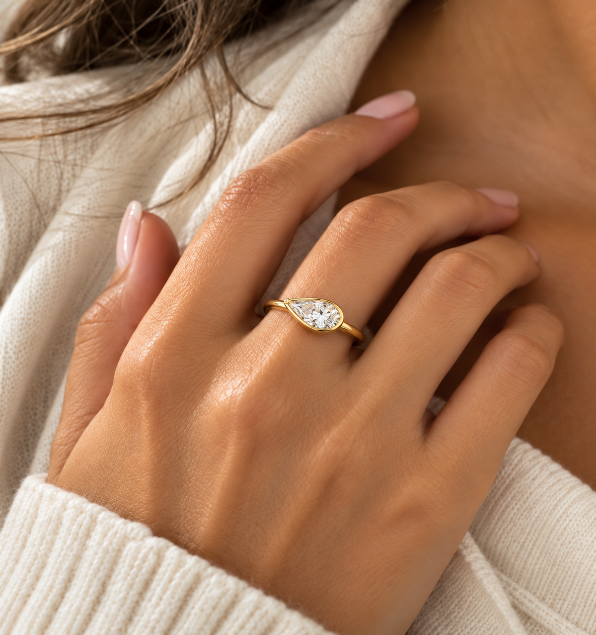 Sideways Pear Cut Bezel Ring