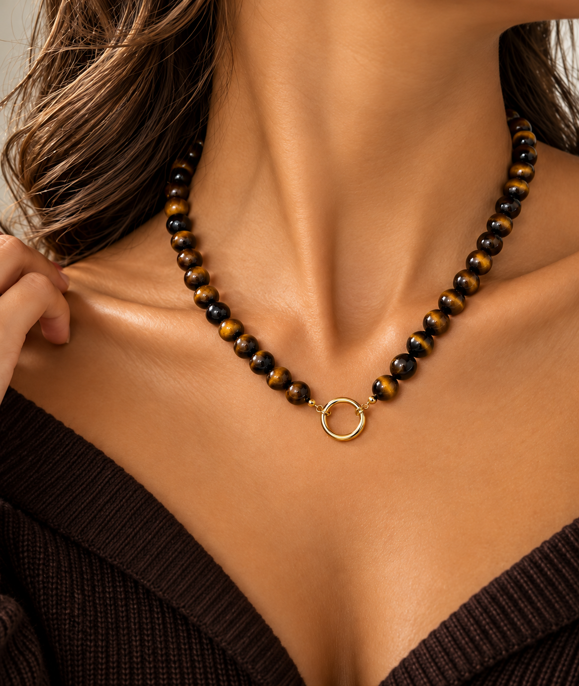 Tiger Eye Beaded Toggle Necklace