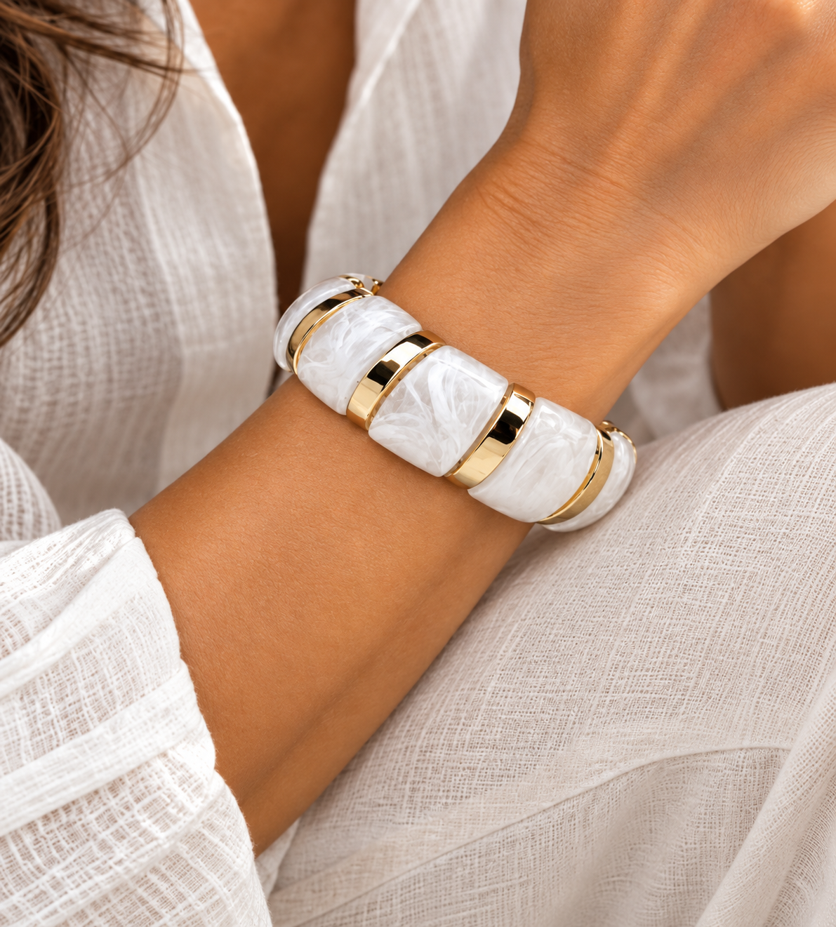 White Marble Stretch Bracelet