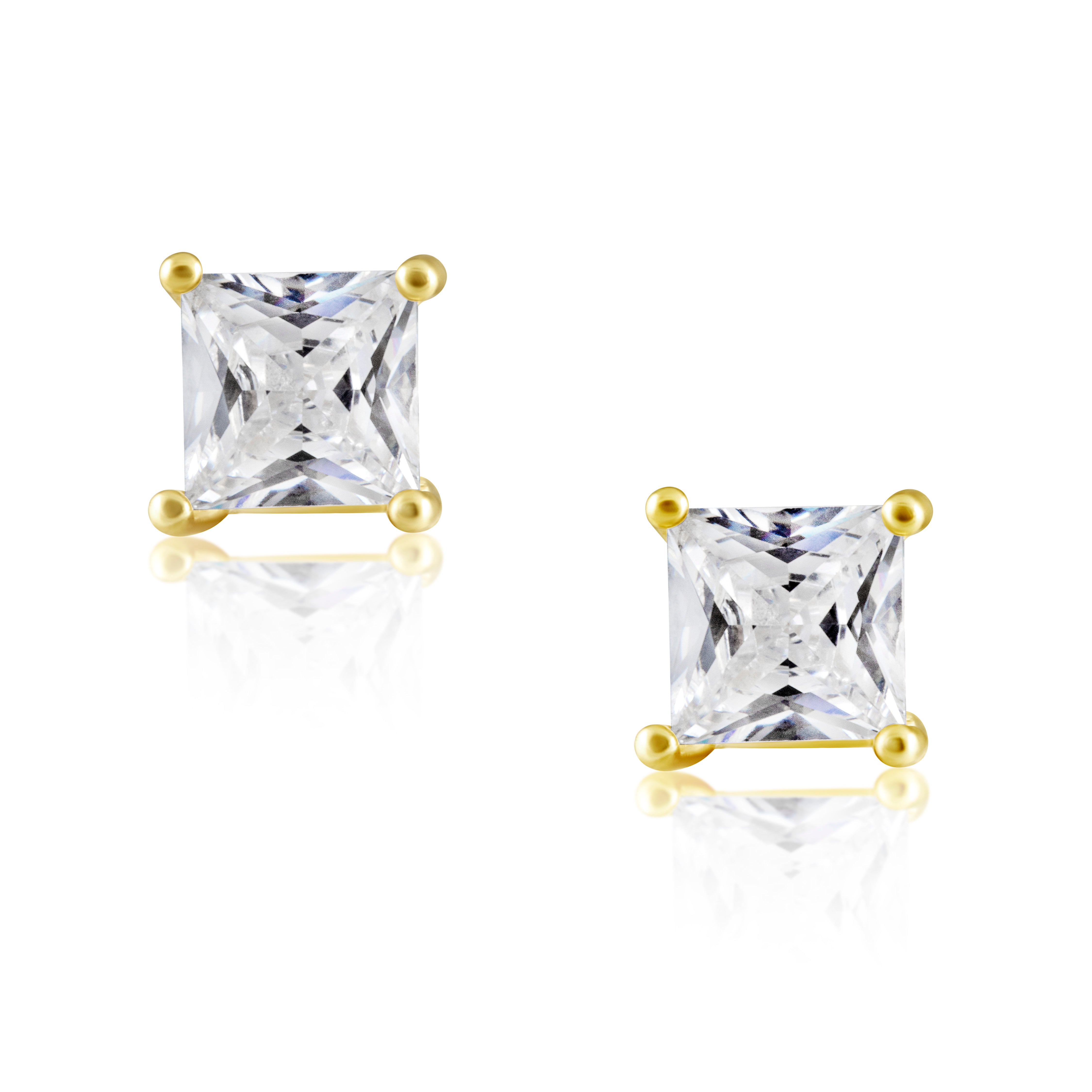 Gold diamond cut stud earrings with CZ stones 18K gold plated stainless steel elegant studs