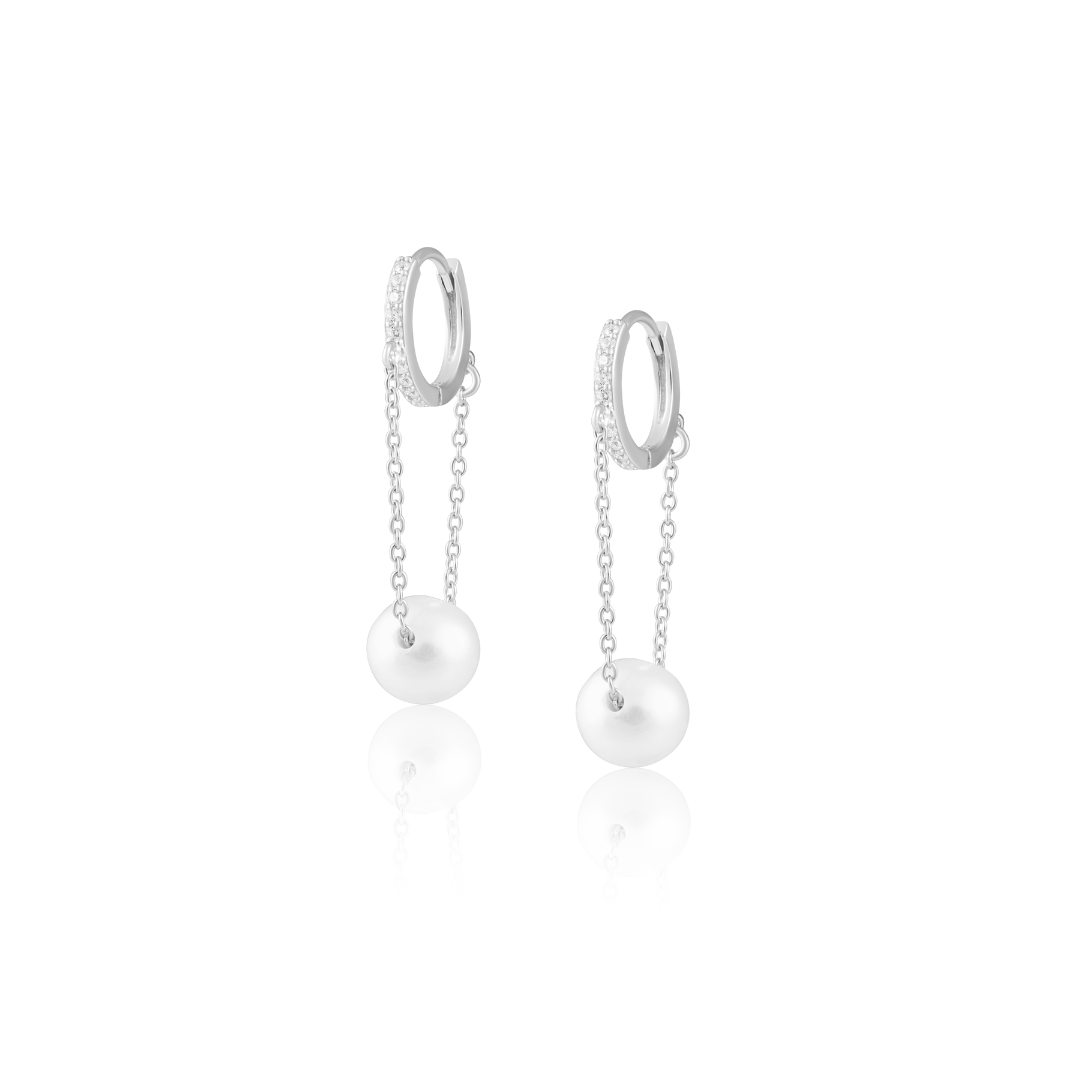 Hillary pearl chain huggies silver sterling silver 2 inch hypoallergenic water and tarnish resistant