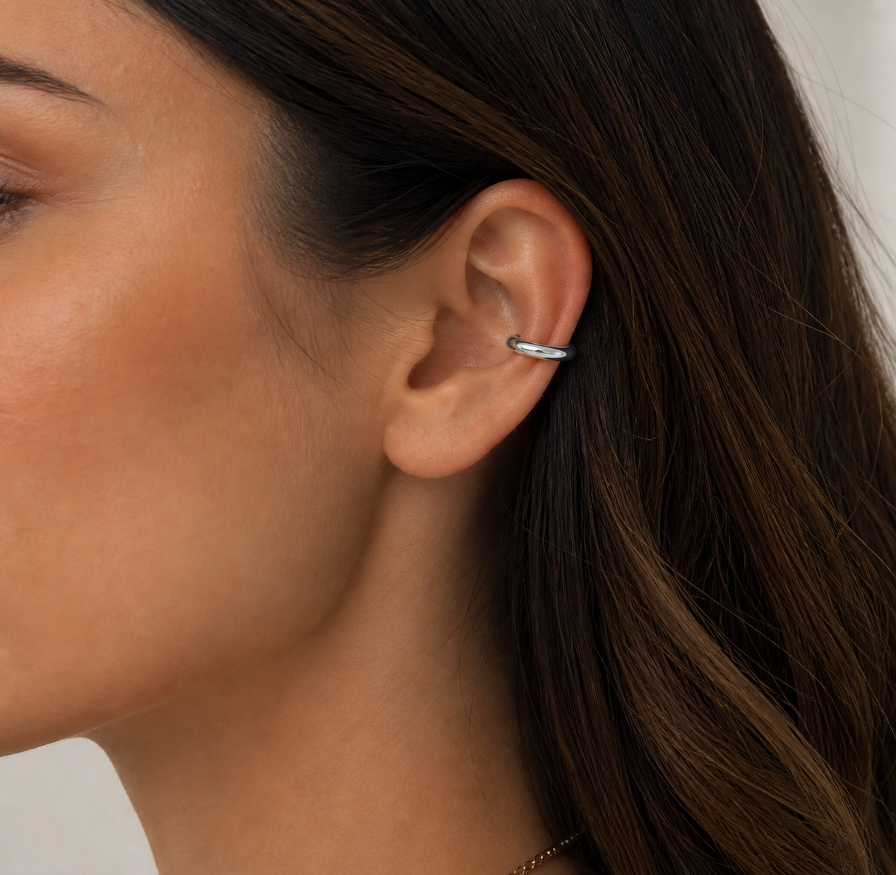 Silver curved ear cuff earrings stainless steel stackable set of 2 minimalist style