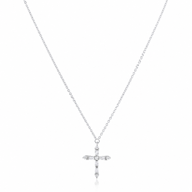 Silver cross necklace with CZ stones, elegant minimalist pendant, hypoallergenic and tarnish resistant jewelry for daily wear