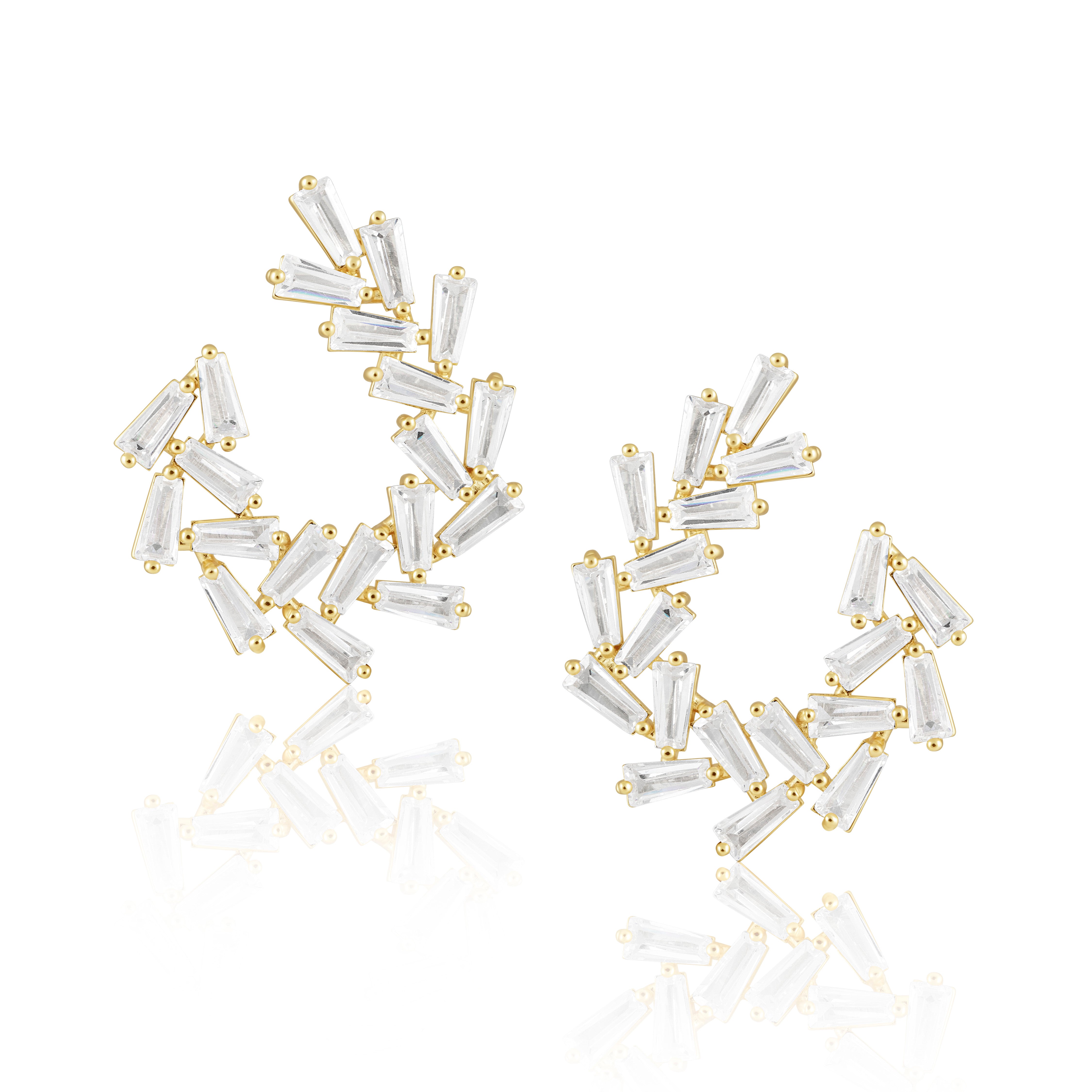 Arianna baguette CZ statement drop earrings gold 18K plated over sterling silver 1.5 inch hypoallergenic