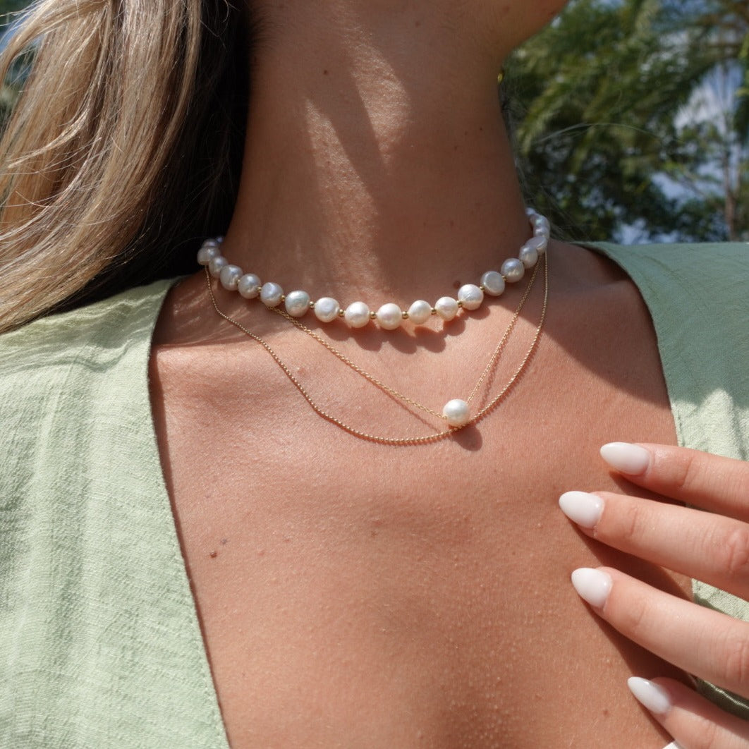 Half & Half Pearl and Cuban Necklace 20