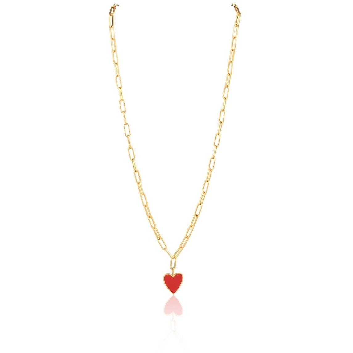 Edwardian 9ct Gold & Strawberry Red & White Enamel Heart Necklace (456M) |  The Antique Jewellery Company