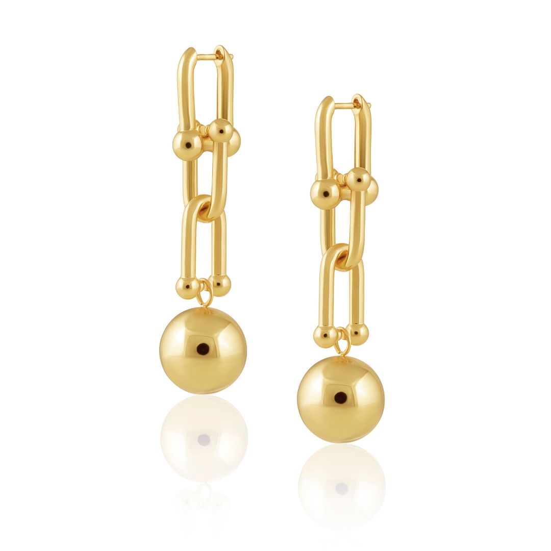 Lydia gold dangle earrings 18K gold plated over sterling silver 2.5 inch hypoallergenic water and tarnish resistant