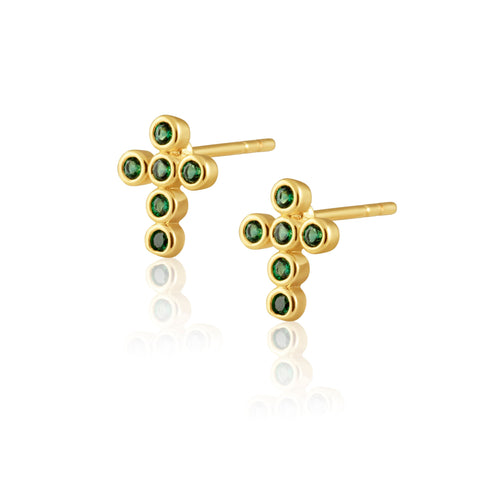 Mimi Mini Cross Earrings Earrings Sahira Jewelry Design Emerald 