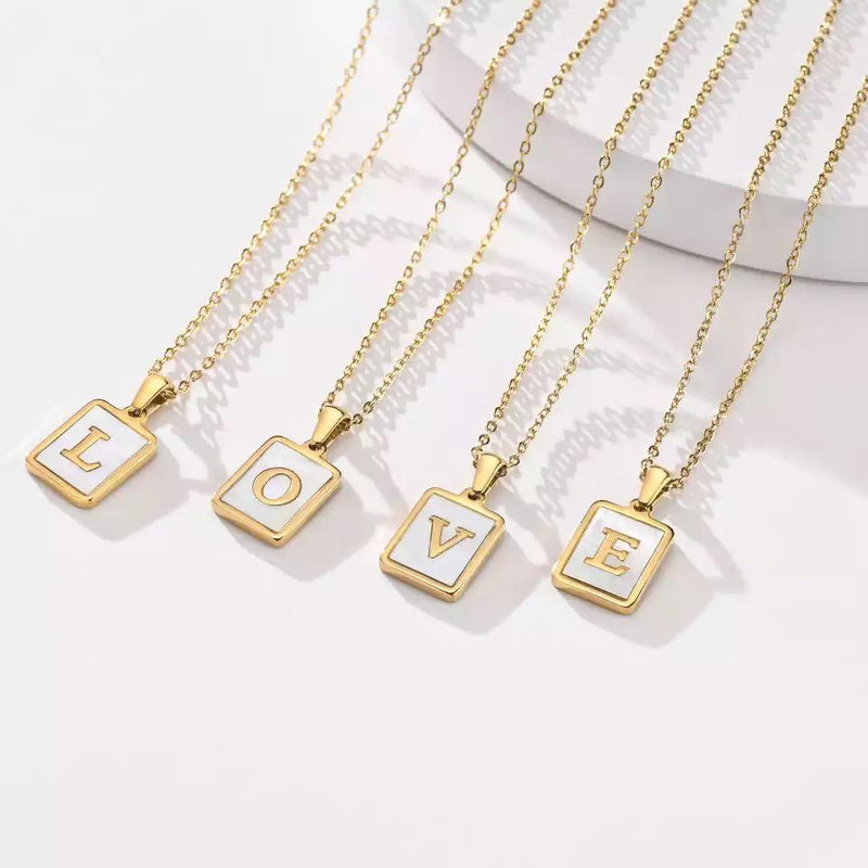 Gold Mini Pearl Initial Pendant Necklace - C