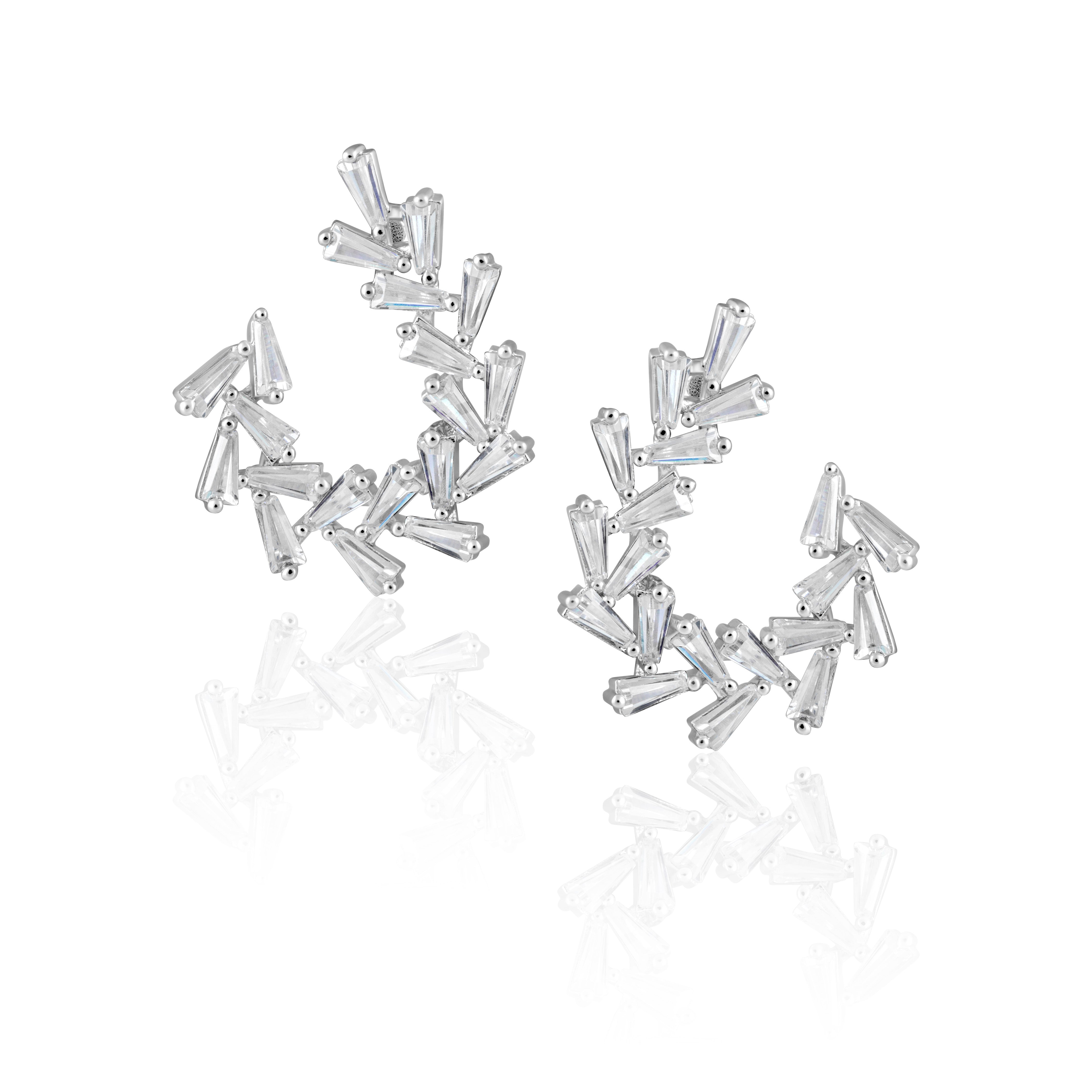 Silver CZ baguette statement dangle earrings sterling silver chic drop earrings