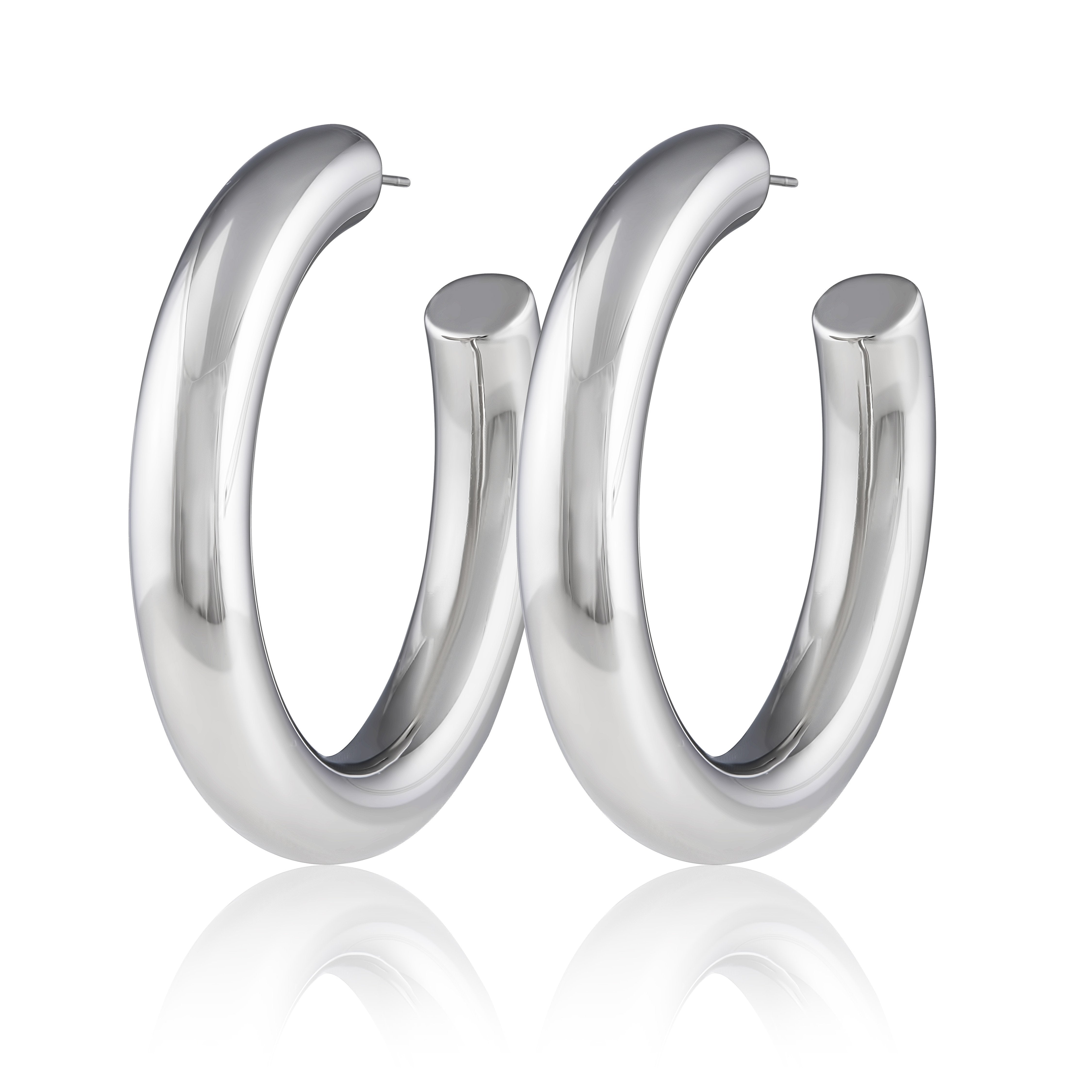 Silver tubular hoop earrings with a sleek polished finish in a classic everyday design
